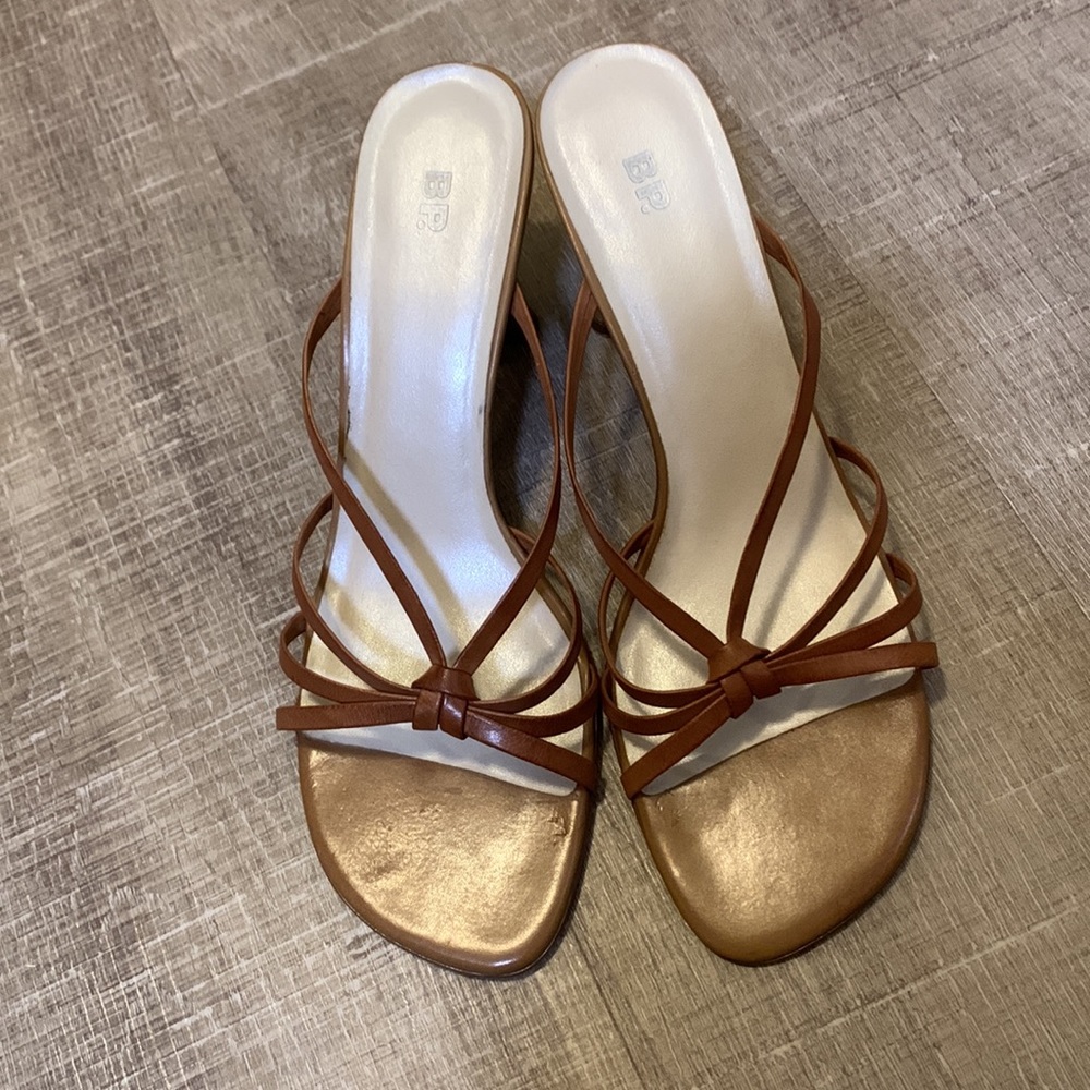 Tan slip on sandals